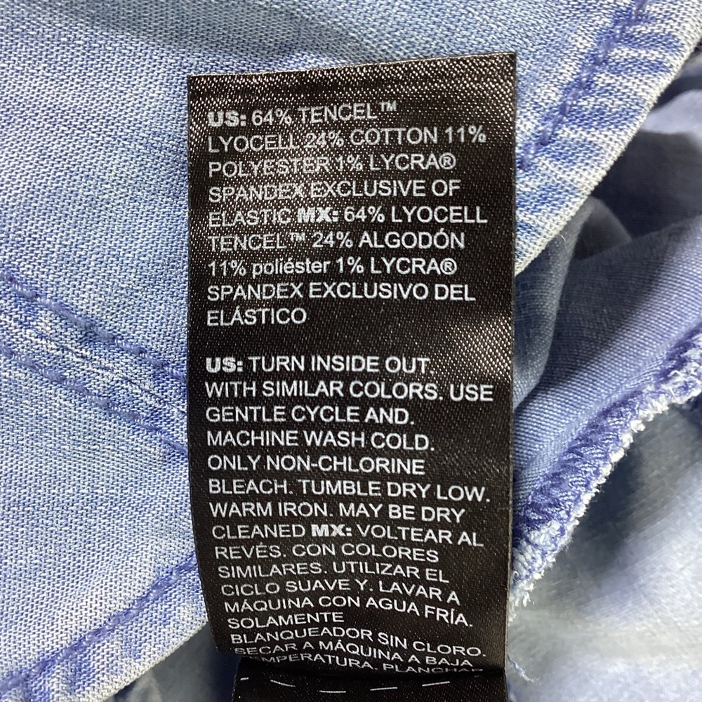 White House Black Market Light Blue Ruched Button-Front Chambray Shirt - Picture 8 of 14